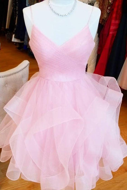 kurzes rosa A-Linie Homecoming-Kleid Geburtstagskleid mit Rüschenrock Y1715