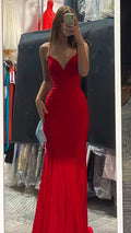 Vestido de fiesta rojo con tirantes finos, vestido de noche rojo, vestido de graduación Y1835