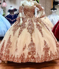 Bling Pailletten Applikationen Quinceanera Kleider Mit Abnehmbaren Ärmeln Schatz Ballkleid Y526