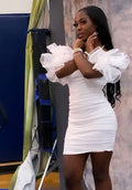 Vestido ajustado con volantes, hombros descubiertos y mangas mariposa, para cumpleaños número 18, vestido blanco corto de bienvenida Y648