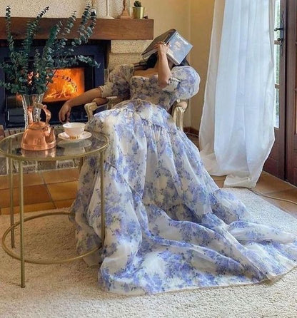 Schöne Blumendruck Chiffon Lange Ballkleider Abendkleid Y572