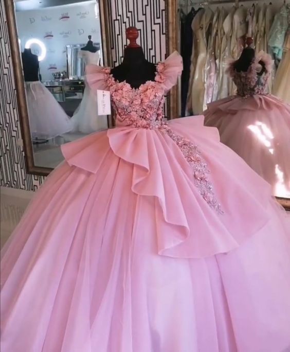 Rosa 3D Blumen Quinceanera Kleid Prinzessin Kleid Ballkleid Y597