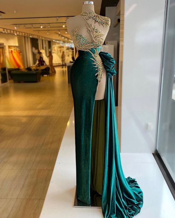Vestidos de fiesta verdes, vestidos de fiesta sexys, vestidos de noche económicos, vestidos de noche con abertura lateral, vestidos de noche recién llegados Y522