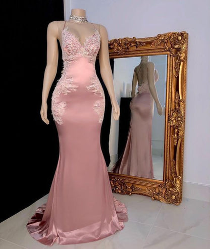 Vestido de fiesta largo de sirena rosa, vestido de noche Y553