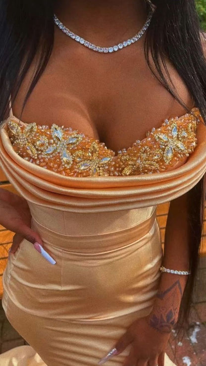 Vestido de fiesta de sirena con tirantes finos y cola, sexy, Y544
