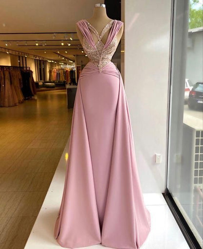 Vestido de fiesta largo rosa, vestido de noche único Y521