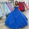 Vestido de quinceañera azul rey con hombros descubiertos, moda, flores 3D, tul, dulce 16, princesa, Y524