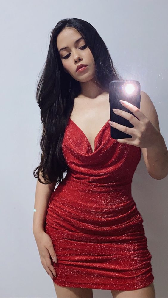 Glitzerndes rotes Mini-Heimkehrkleid, Spaghettiträger, Abschlusskleider Y629
