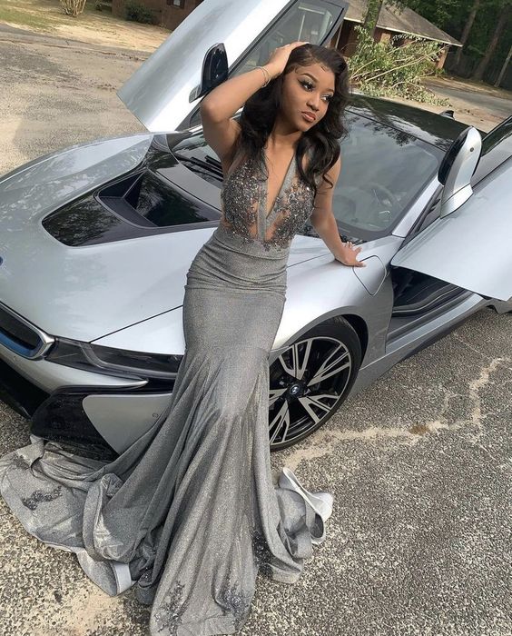 Vestido de fiesta de lujo para chica negra, vestido de noche de sirena sexy Y541