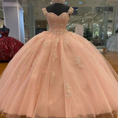 Vestido de quinceañera con escote corazón, rosa ruborizado y cuentas, vestido de fiesta para dulces 16, Y529