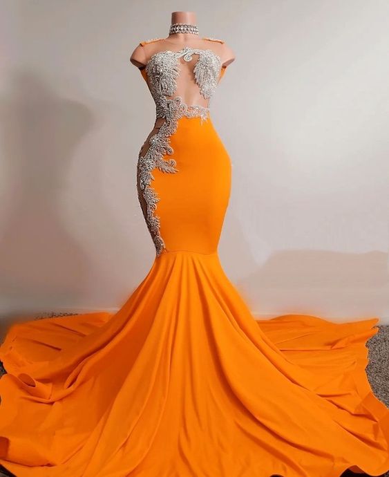 Orange Meerjungfrau Ballkleid Ärmelloses Abendkleid Charmantes Abendkleid Y567