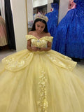 Vestido de princesa amarillo con hombros descubiertos para fiesta de quinceañera Y655