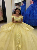 Vestido de princesa amarillo con hombros descubiertos para fiesta de quinceañera Y655