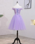 Hellviolettes schulterfreies Homecoming-Kleid aus Spitze und Tüll S11189