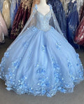 Vestido de fiesta elegante de tul con flores azules S26907