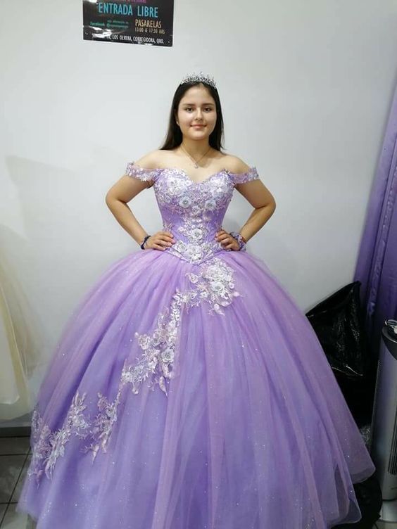 Off the shoulder lilac ball gown sweet 16 dress S26906