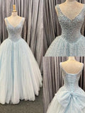 Vestido de fiesta de princesa de tul azul claro S26929