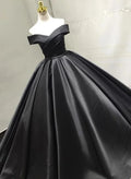 Schwarzes langes Ballkleid aus Satin mit V-Ausschnitt, schwarzes Abendkleid S26309
