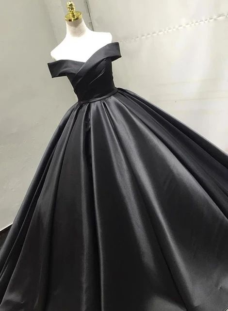 Schwarzes langes Ballkleid aus Satin mit V-Ausschnitt, schwarzes Abendkleid S26309