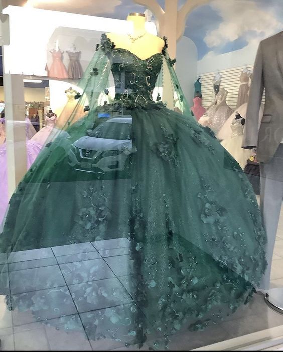 Floral weg von der schulter smaragdgrün quinceanera kleid neue ankunft süße 16 kleid ballkleid Y1226