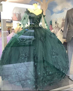 Floral weg von der schulter smaragdgrün quinceanera kleid neue ankunft süße 16 kleid ballkleid Y1226