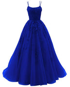 Vestido de fiesta con tirantes finos y apliques de encaje, vestido largo de tul para boda, vestido de noche formal estilo princesa Y1202