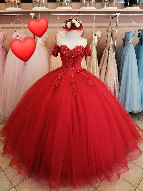 Großzügiges rotes A-Linien-Ballkleid aus Tüllspitze, Sweet 16-Kleid Y1221