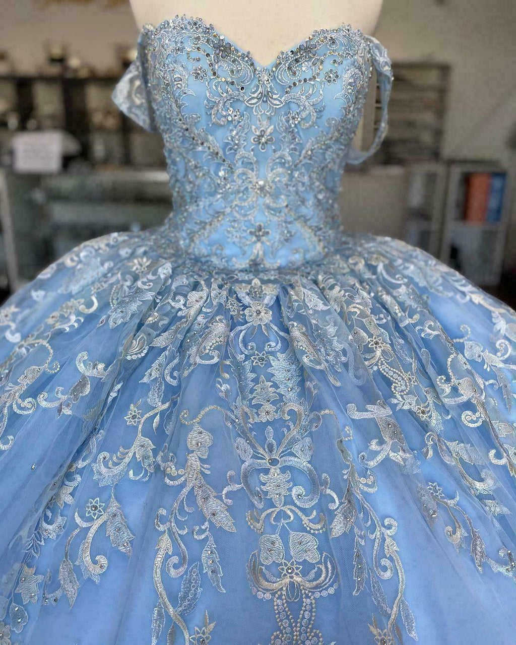 Vestido de quinceañera azul de Winter Wonderland, vestido de tul azul con encaje Y674