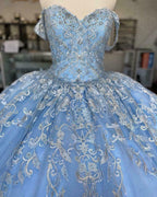 Vestido de quinceañera azul de Winter Wonderland, vestido de tul azul con encaje Y674