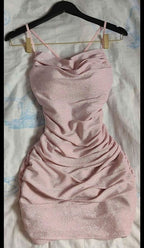 Vestido ajustado rosa brillante, sexy, para club, minivestido rosa para fiesta, Y680