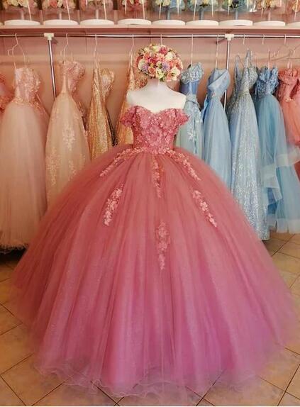 Ballkleid Staubiges Rosa Spitze Ballkleider Langes Sweet 16 Kleid Y683