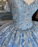Vestido de quinceañera azul de Winter Wonderland, vestido de tul azul con encaje Y674