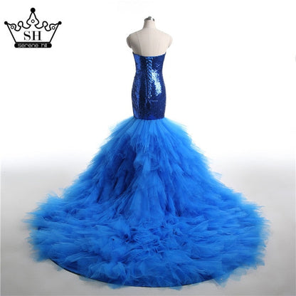 Royal Blue Sequined Mermaid Wedding dress Ruffles Bride dress sereia Wedding Dress 2025