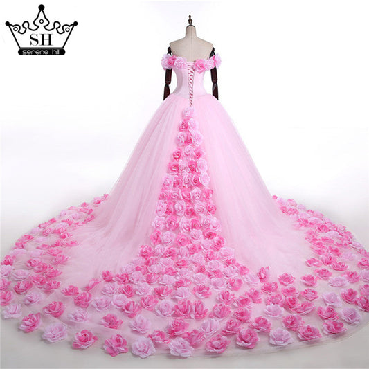 Vestido de novia con diseño de nube rosa y flores rosas HA2003
