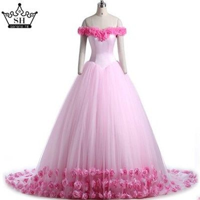 Vestido de novia con diseño de nube rosa y flores rosas HA2003