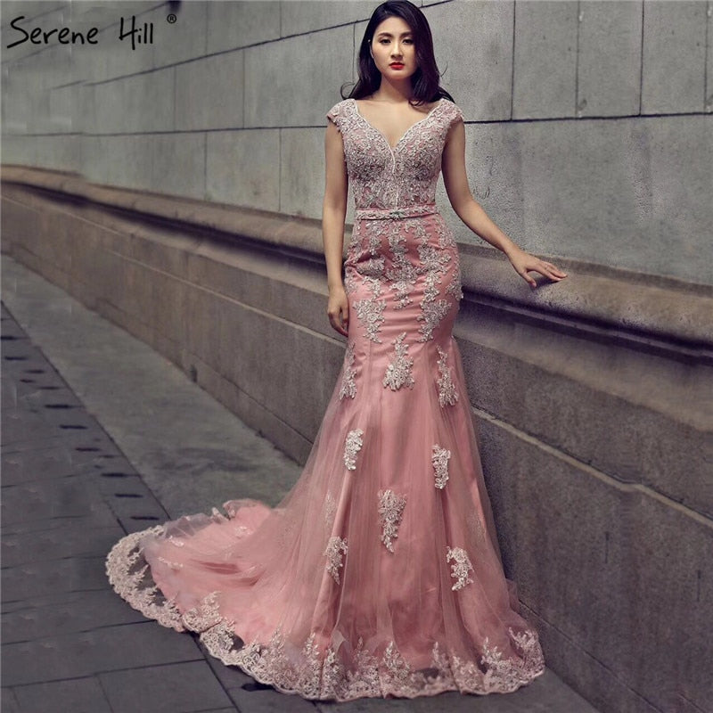 Fotografie Meerjungfrau Brautkleid Deep-V Perlen Kristall Brautkleider HM66259