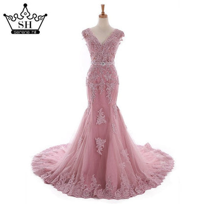 Vestido de novia estilo sirena con escote en V profundo y cuentas de cristal HM66259