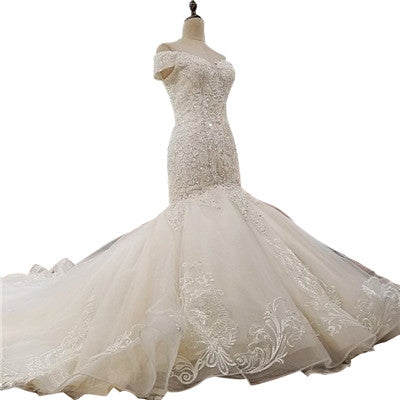 Off Shoulder Sexy High-end Custom Wedding Dresses Mermaid Luxury Crystal Sequined Vintage Bride Gown