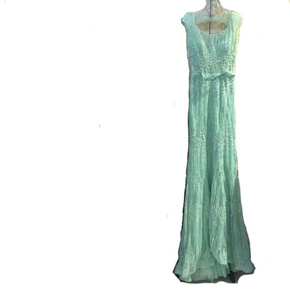 On Sale No Return No Refund Sale Green Embroidery Pearls Lace Mermaid Evening Dresses Sexy  Pearls Lace LA6231