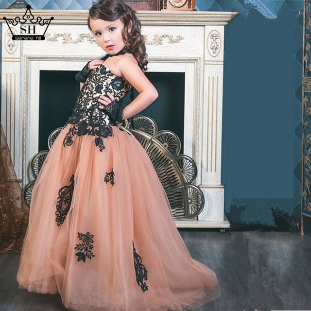 Fotografie Pageant Kleider Für Mädchen Appliques Blume Ballkleider Kommunion Kleider HTA0010