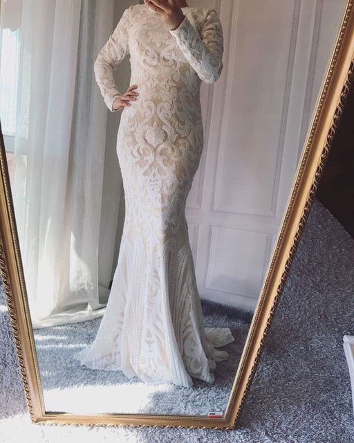 Verkauf Langarm Muslimischen Meerjungfrau Abendkleid Abendkleider LA6196