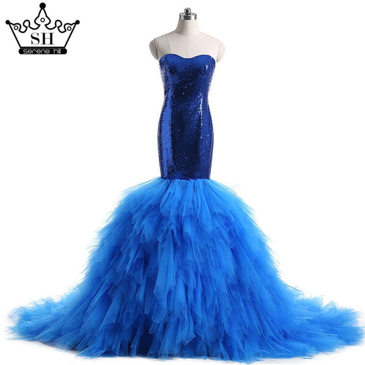 Royal Blue Sequined Mermaid Wedding dress Ruffles Bride dress sereia Wedding Dress 2025