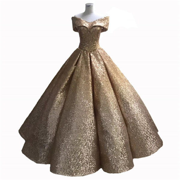 Luxus Pailletten Sparkly Brautkleid Off Schulter High-end Vintage Braut