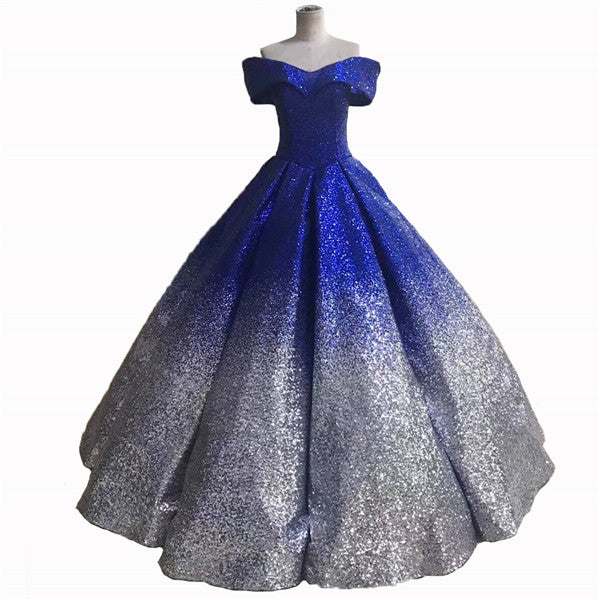 Luxus Pailletten Sparkly Brautkleid Off Schulter High-end Vintage Braut