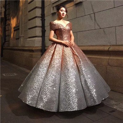 Luxus Pailletten Sparkly Brautkleid Off Schulter High-end Vintage Braut