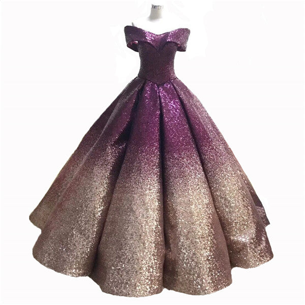 Luxus Pailletten Sparkly Brautkleid Off Schulter High-end Vintage Braut