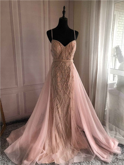 white Nude Heavy Beading Wedding Dresses  With Cap Pearls Crystal Mermaid Wedding Gown LA6098