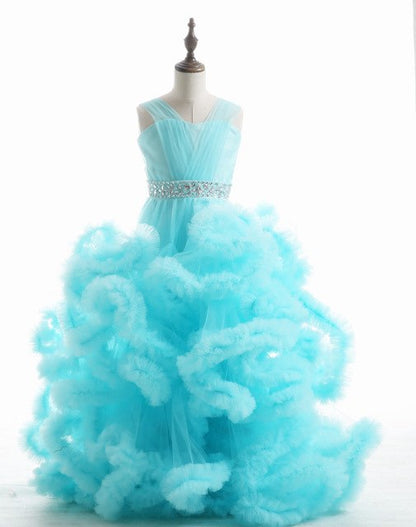 En oferta, sin devolución ni reembolso, vestidos de desfile para niñas apresurados, vestidos de niña de las flores en forma de nube, hechos a medida, HTA0001