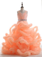 En oferta, sin devolución ni reembolso, vestidos de desfile para niñas apresurados, vestidos de niña de las flores en forma de nube, hechos a medida, HTA0001