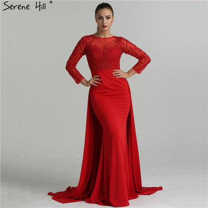 Vestido de noche sirena con cuentas en rojo y negro, sin devoluciones ni reembolsos, LA6275